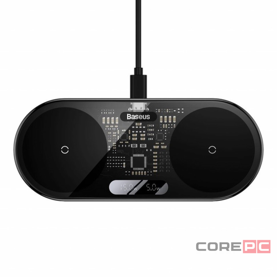 Беспроводное зарядное устройство Baseus LED Display 2in1 для Phone+Pods WXSX010101 черное