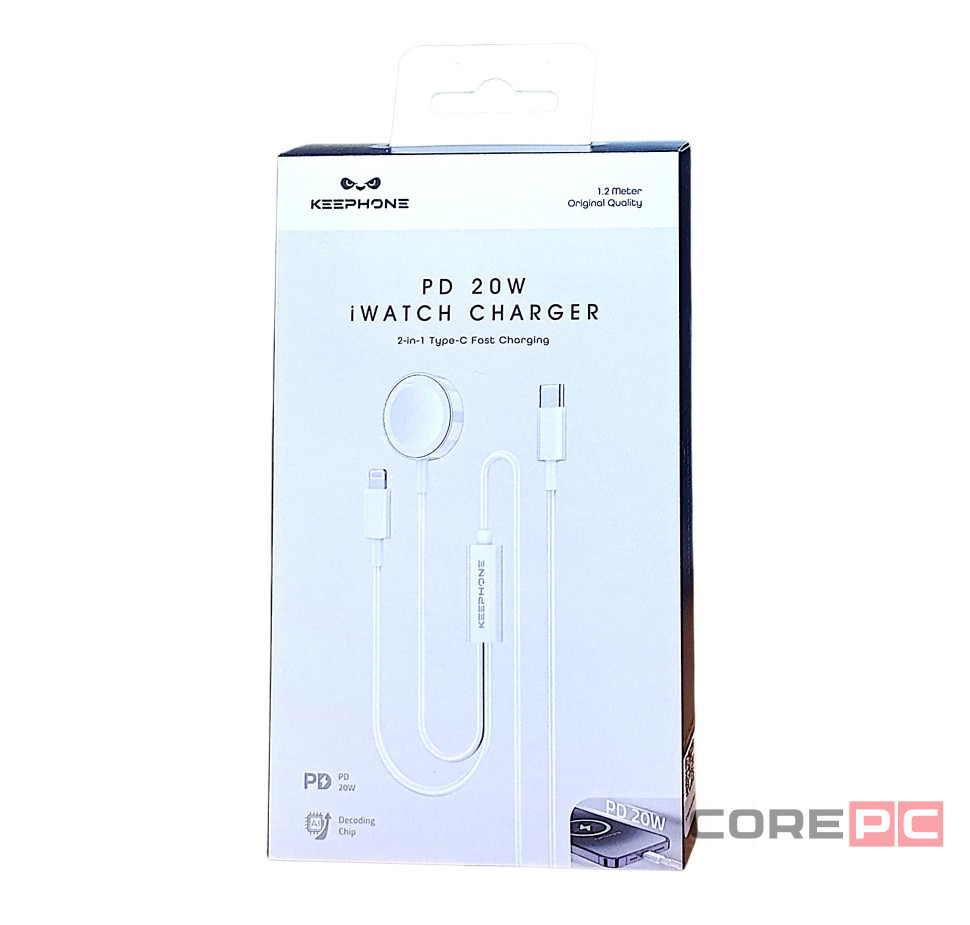 Беспроводное заряд. устр. Keephone 2в1 Apple Watch/Lightning PD 20W 1.2м белое