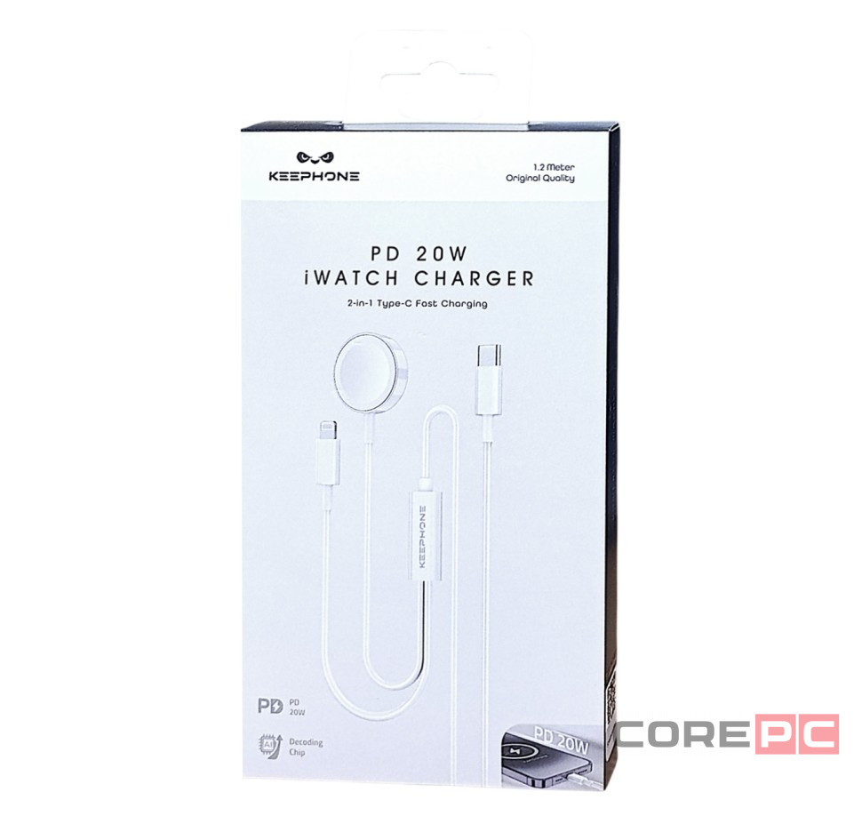 Беспроводное заряд. устр. Keephone 2в1 Apple Watch/Lightning PD 20W 1.2м белое