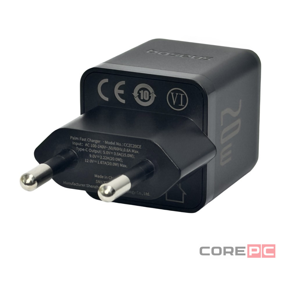 Сетевое зар. устр. Baseus Palm Fast Charger 1C 20W кабель Type-C на Type-C (P10111602113-01) черное