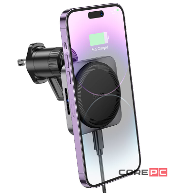 Автомобильный держатель Hoco (HW15) Speed MagSafe для смартфона 15W/кабель Type-C в воздуховод (серый)