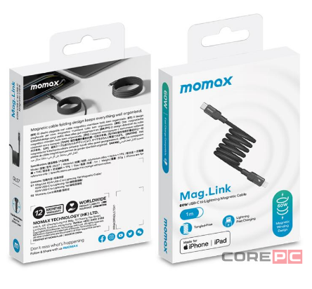 Usb Кабель-зарядка Type-C на Lightning Momax Mag.Link 60W DL57D 1м черный