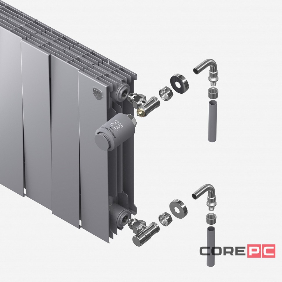 Набор термостатический для радиатора осевой Royal Thermo Design Pro 15 мм М30х1,5 (Хром)