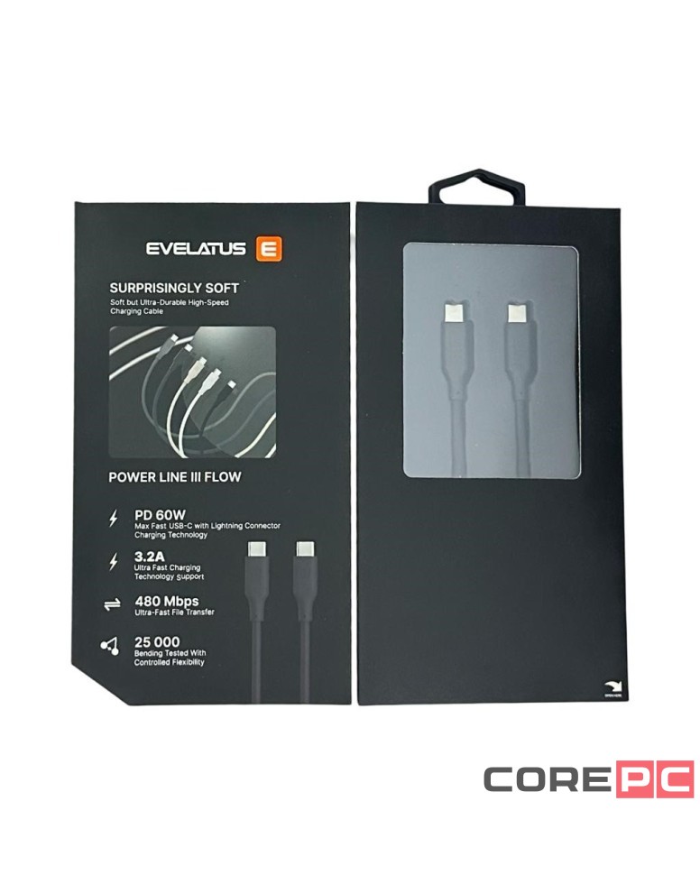 Usb Кабель-зарядка Type-C на Type-C Evelatus 60W 1.2м чёрный