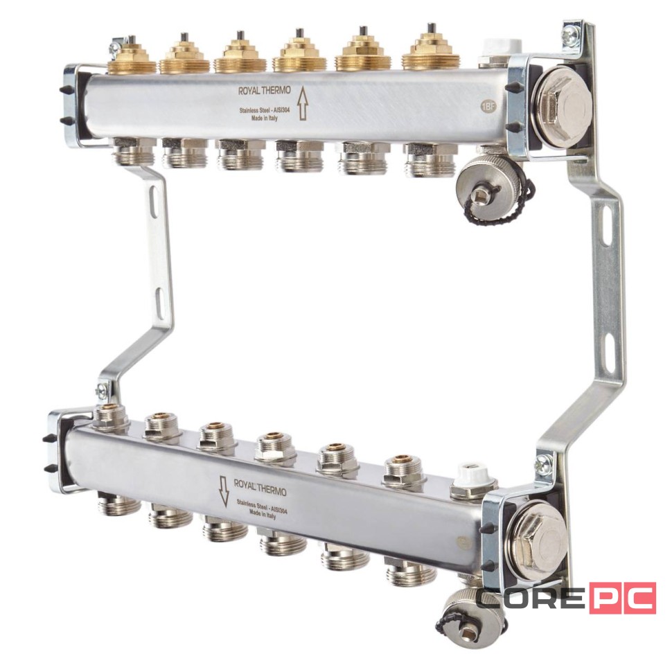 Коллектор нерж. в сборе универсальный 1quot; ВР-3/4quot; НР, 4 выхода