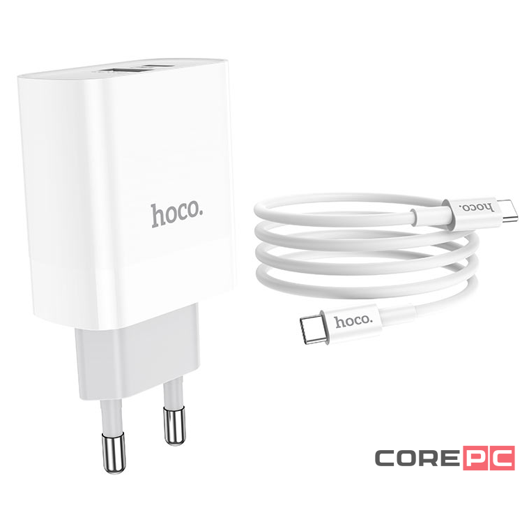 Сетевое зар. устр. Hoco C80A с шнуром Type-C на Type-C 1USB/1С PD3.0/QC3.0 20W/18W белое
