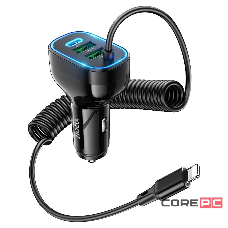 Автомобильное заряд. устр. Hoco NZ11A 2USB/1C + кабель IP 30W черное