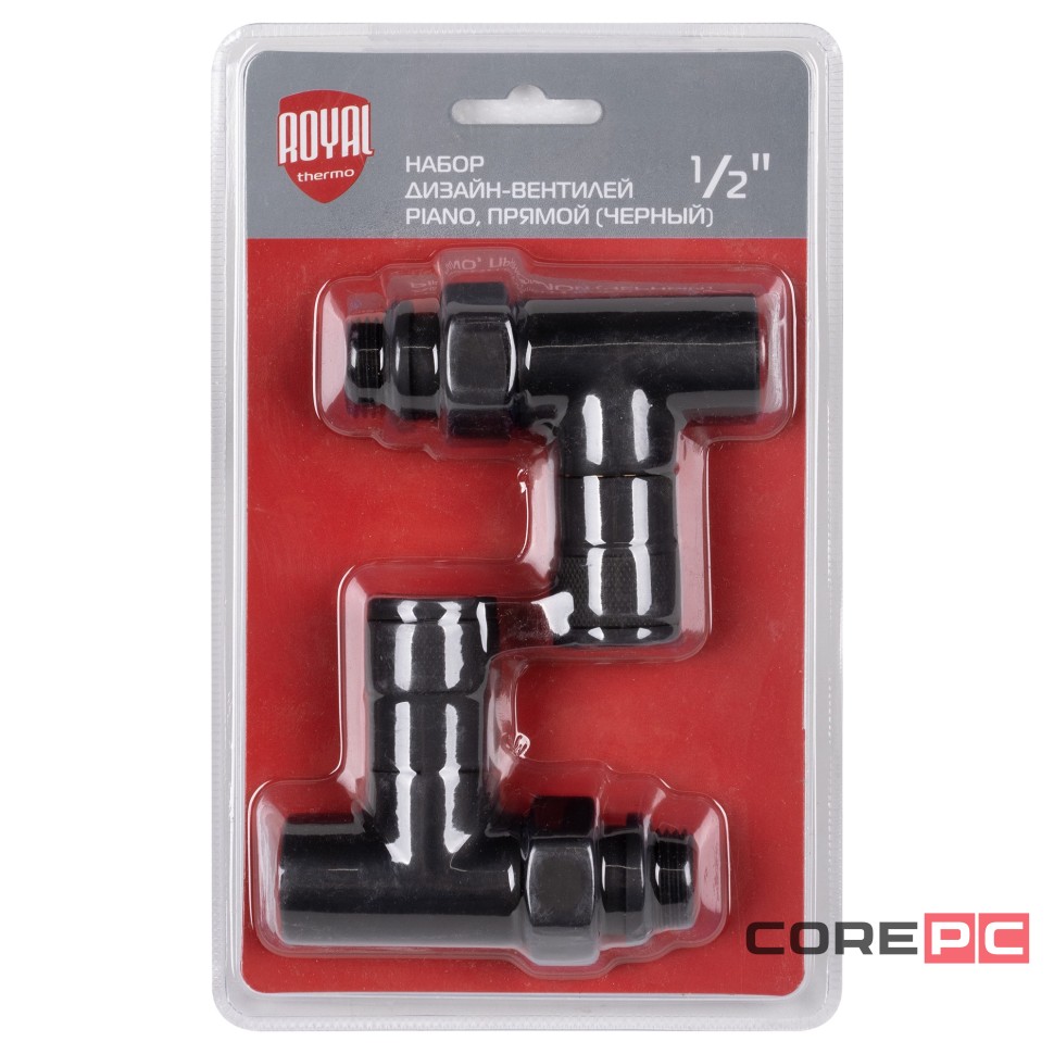 Набор дизайн-вентилей Royal Thermo PIANO, прямой (черный) 1/2quot;