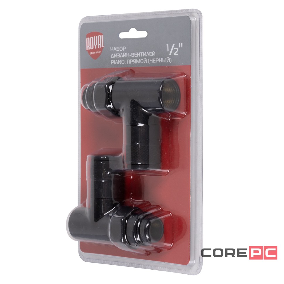 Набор дизайн-вентилей Royal Thermo PIANO, прямой (черный) 1/2quot;