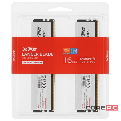Оперативная память 32 Gb 6400 MHz ADATA XPG LANCER Blade White (AX5U6400C3216G-DTLABWH)