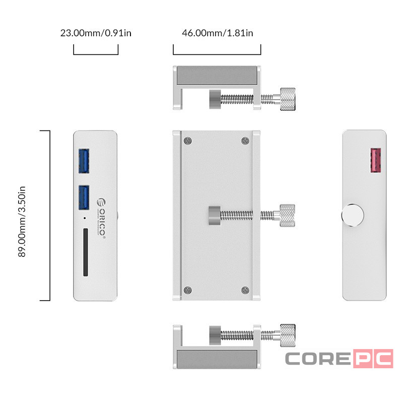 USB-хаб Orico MH2AC 2xUSB3.0/SD серебристый