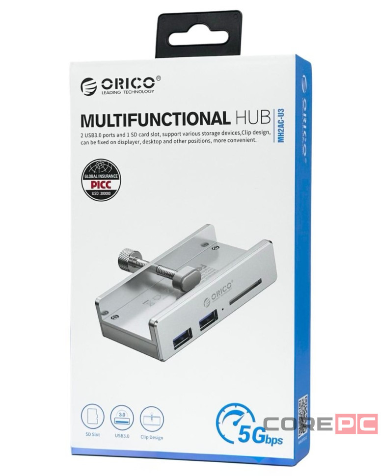 USB-хаб Orico MH2AC 2xUSB3.0/SD серебристый