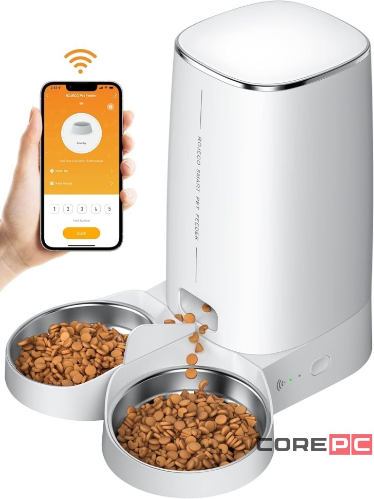 Умная кормушка для животных Xiaomi Rojeco 4L Automatic Pet Feeder WIFI Version Double Bowl (белая)