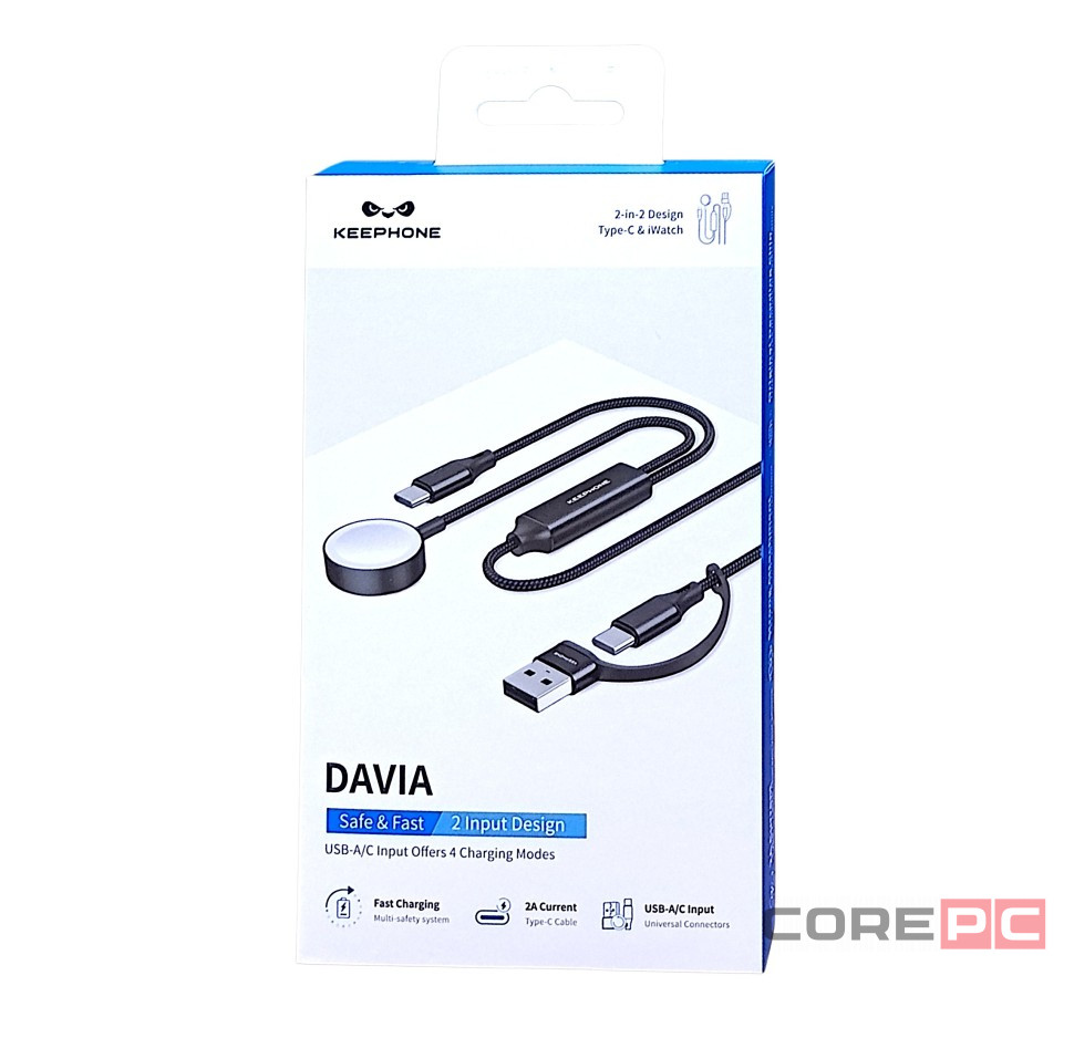 Беспроводное заряд. устр. Keephone 2в1 DAVIA Apple Watch/Lightning PD 20W 1.2м черное