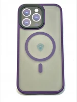Чехол-накладка Dfansdesign Magsafe Case для Apple iPhone 14 Pro Max пластиковый прозрачно-черный (фиолетовая рамка)