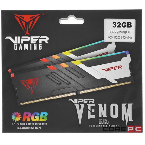 Оперативная память 32 Gb 6400 MHz PATRIOT VIPER VENOM RGB (PVVR532G640C32K)