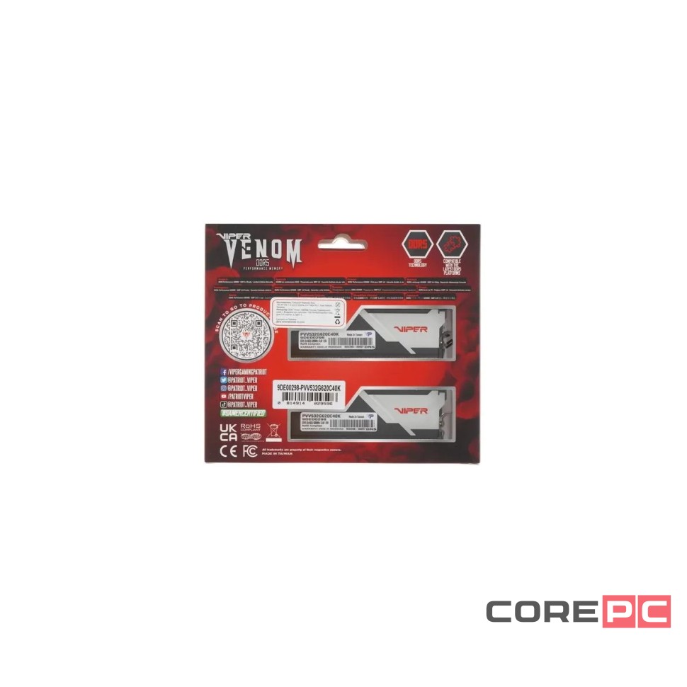 Оперативная память 32 Gb 6200 MHz PATRIOT VIPER VENOM (PVV532G620C40K)