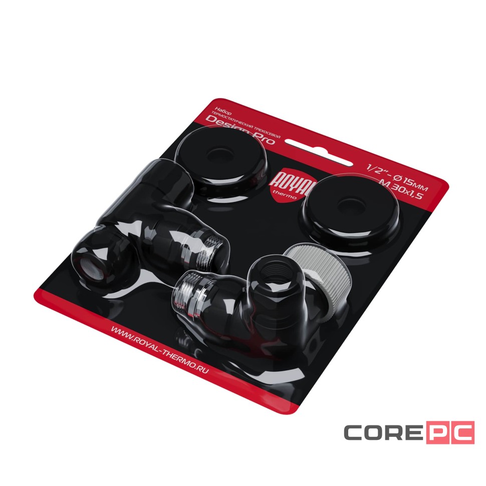 Набор термостатический трехосевой Royal Thermo Design Pro 15мм М30х1,5 (Черный)