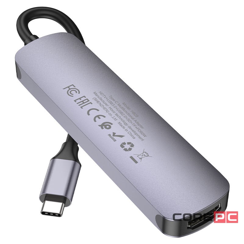 Кабель-переходник Hoco HB28 Type-C на HDMI/USB3.0/USB2.0/USB-C/MicroSD/SD серый