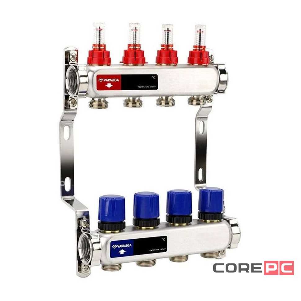 Группа коллекторная с расх. VARMEGA VM15104 ВР 1quot;, под 130 насос, на 4 конт. 3/4quot; EK, нерж. сталь