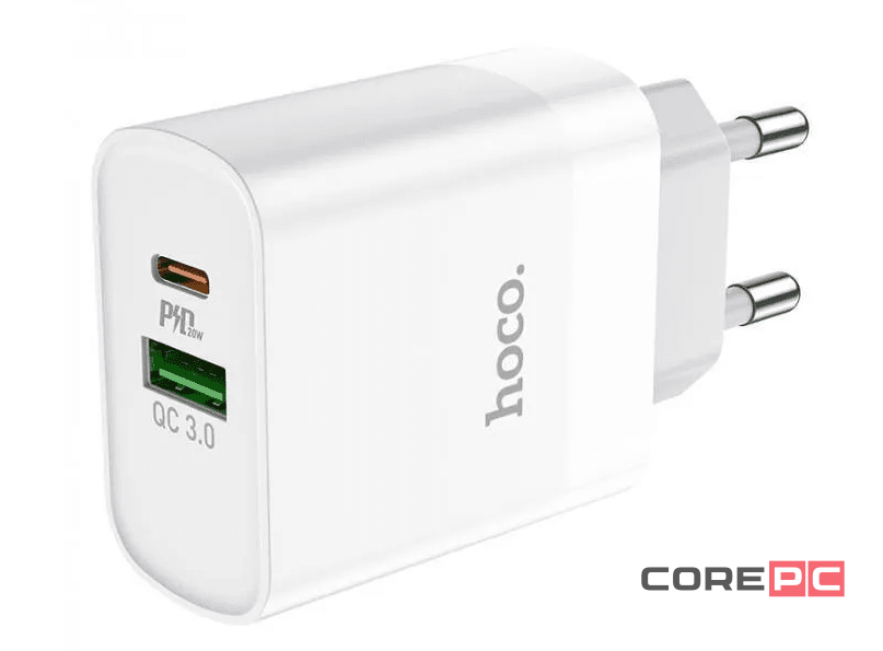Сетевое зар. устр. Hoco C80A Plus с шнуром Type-C на Type-C 1USB/1С PD3.0/QC3.0 20W/18W белое