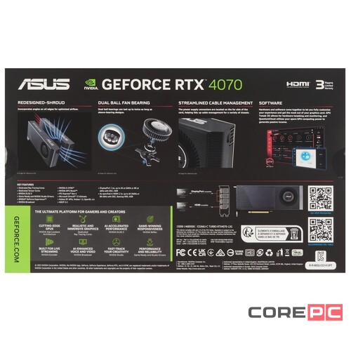 Видеокарта ASUS (TURBO-RTX4070-12G) GeForce RTX 4070 12GB TURBO 90YV0JR0-M0NA00