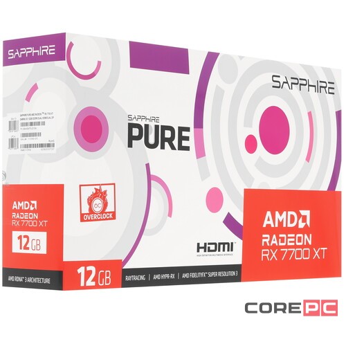 Видеокарта Sapphire (11335-03-20G) Radeon RX 7700 XT 12GB Pure