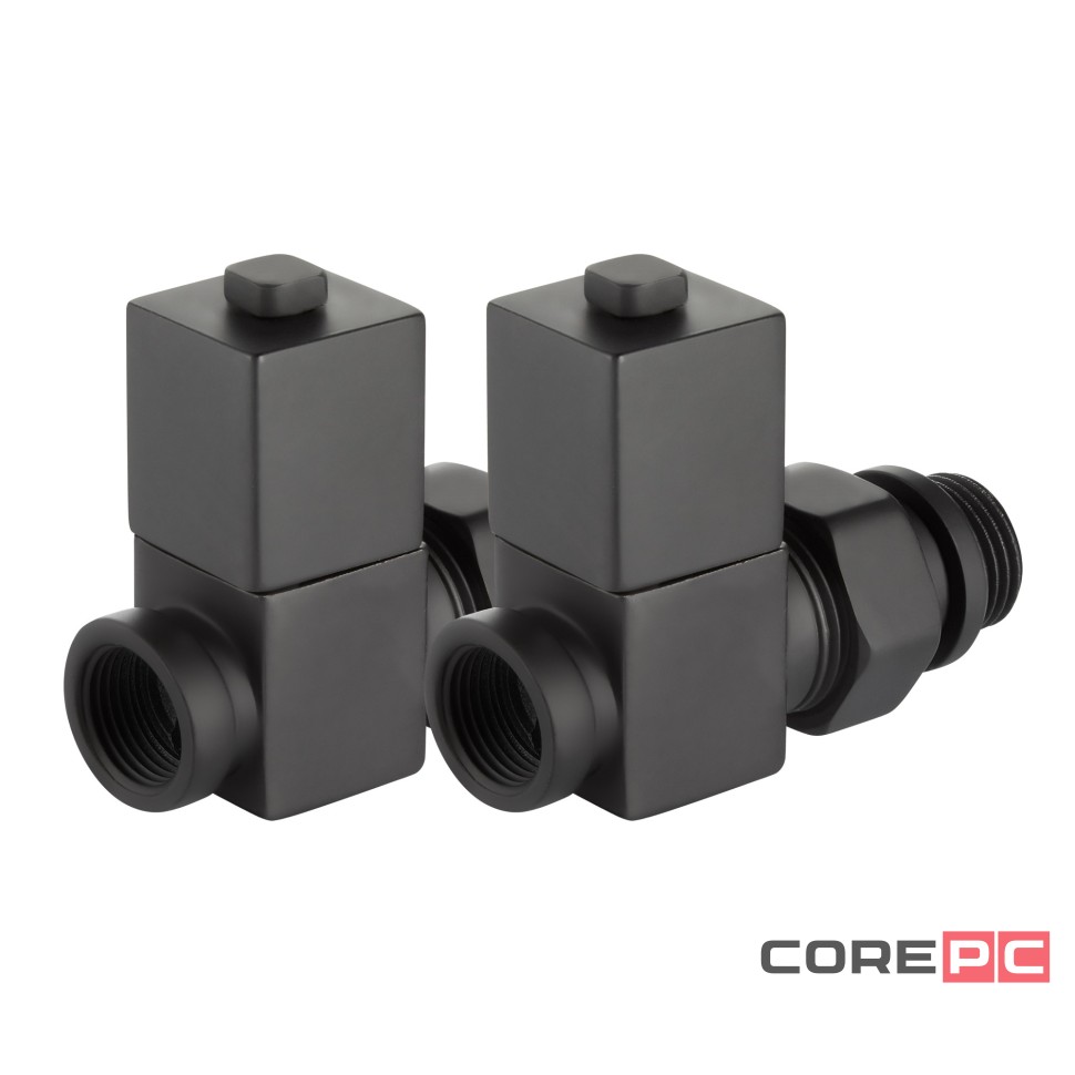 Набор дизайн-вентилей Royal Thermo CUBE, прямой (черный) 1/2quot;