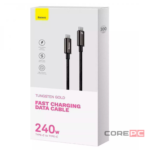 Кабель-зарядка Type-C на Type-C Baseus Tungsten 240W 3м (CAWJ040201) черный
