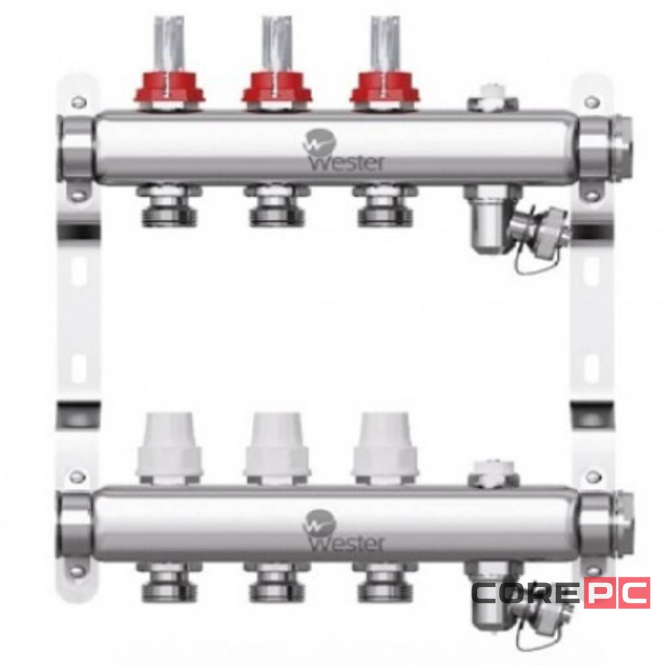 Коллектор Wester нерж. 1quot;-3/4 в сборе с расходомерами на 3 выхода, W902.3