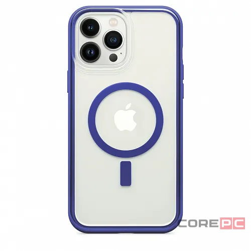 Чехол-накладка Dfansdesign Magsafe Case для Apple iPhone 14 Pro Max пластиковый прозрачно-белый (голубая рамка)