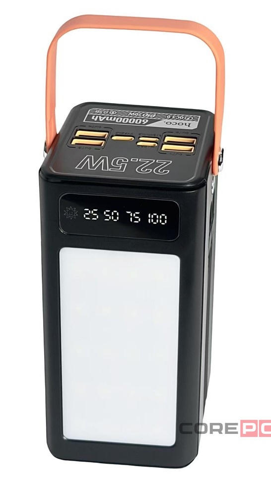 Powerbank Hoco DB49A 60000mAh 4USB/1C/Micro/Lightning с проводом Type-C/Lightning с фонариком черный