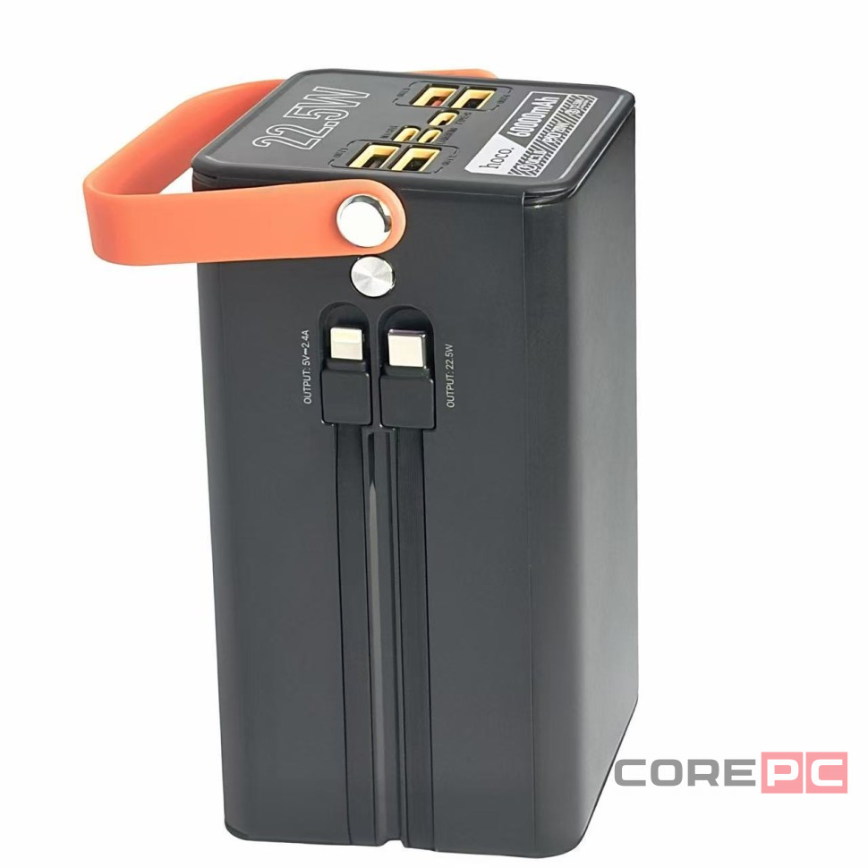 Powerbank Hoco DB49A 60000mAh 4USB/1C/Micro/Lightning с проводом Type-C/Lightning с фонариком черный