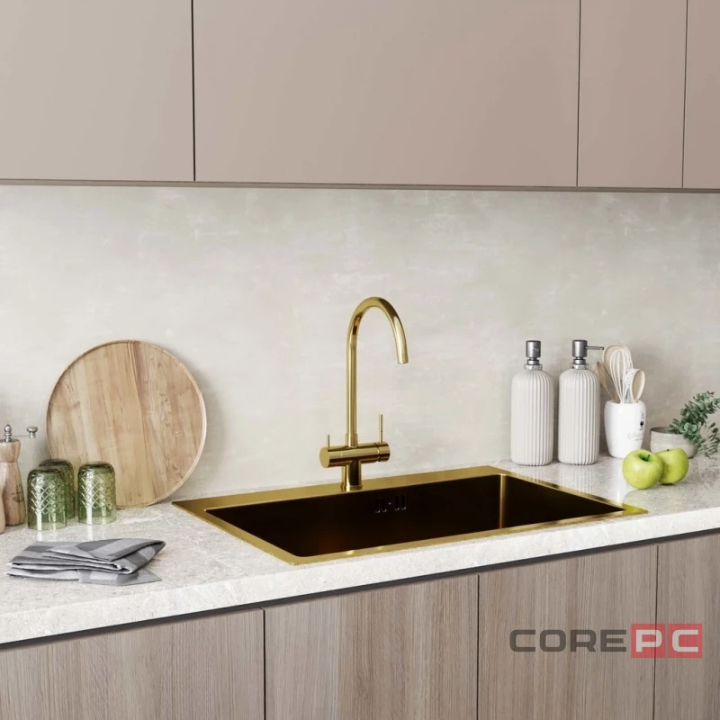 Смеситель для кухни MIXLINE МЛНС-0326З/MLSS-0326G, рычажное управление, цвет золото
