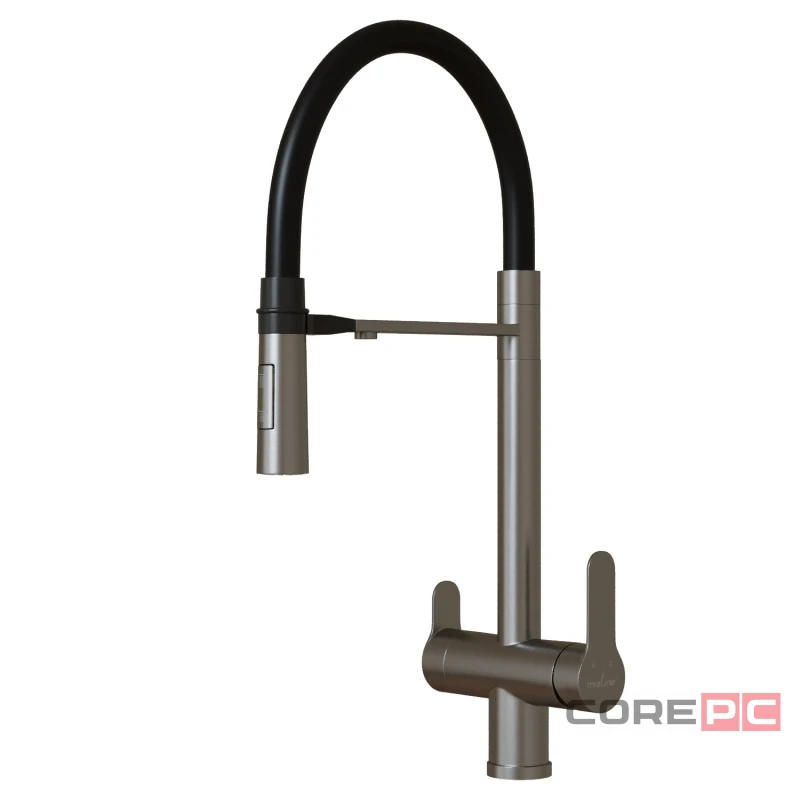 Смеситель для кухни MIXLINE МЛНС-0401/MLSS-0401 черный, рычажное управление, цвет сатин/черный