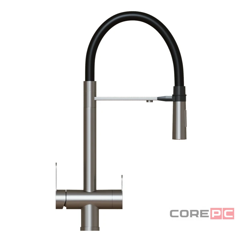 Смеситель для кухни MIXLINE МЛНС-0401/MLSS-0401 черный, рычажное управление, цвет сатин/черный