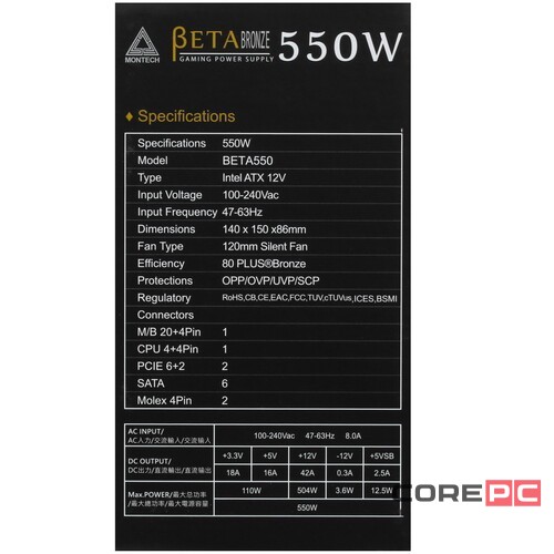 Блок питания Montech 550W BETA Black (BETA550)