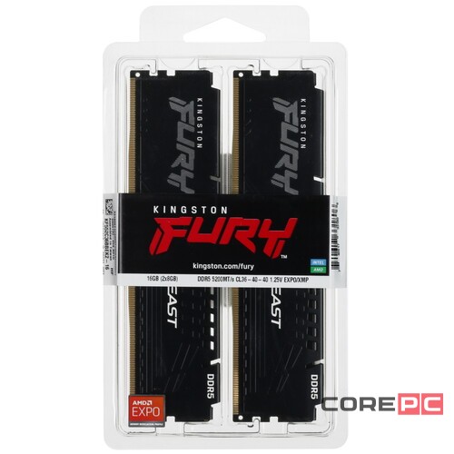 Оперативная память 16 Gb 5200 MHz Kingston FURY Beast Black (KF552C36BBEK2-16)