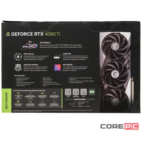 Видеокарта MSI (RTX 4060 Ti GAMING X SLIM 16G) GeForce RTX 4060 Ti 16GB GAMING X SLIM