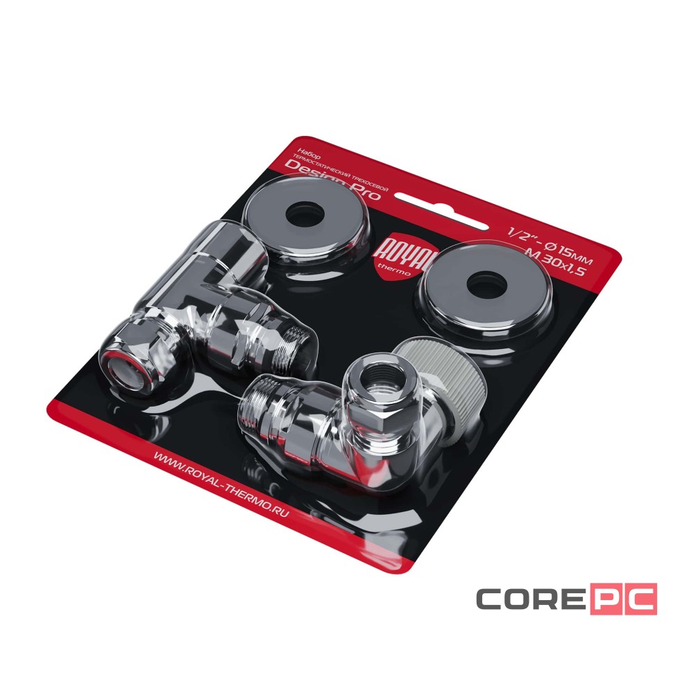 Набор термостатический трехосевой Royal Thermo Design Pro 15мм М30х1,5 (Хром)