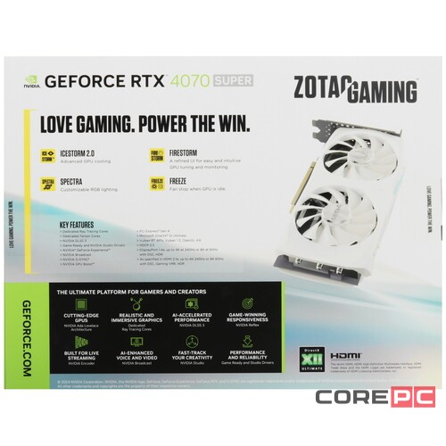 Видеокарта ZOTAC (ZT-D40720Q-10M) GeForce RTX 4070 SUPER 12GB ТWIN EDGE ОС WHITE ED