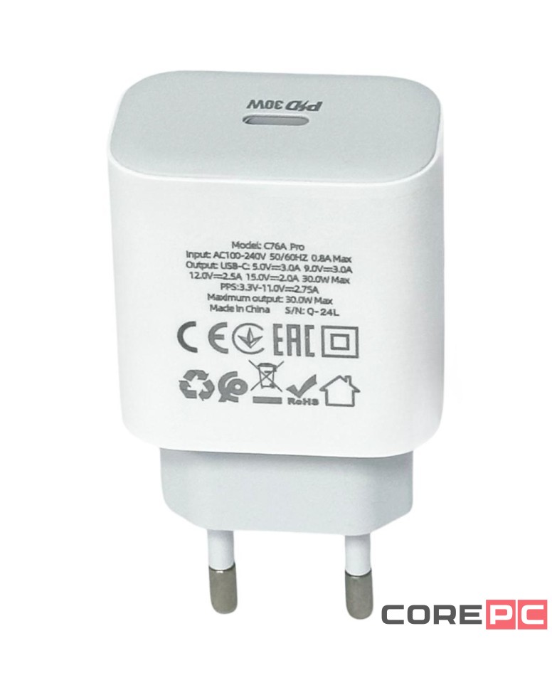 Сетевое зар. устр. Hoco C76A Pro с шнуром Type-C на Type-C 30W белое