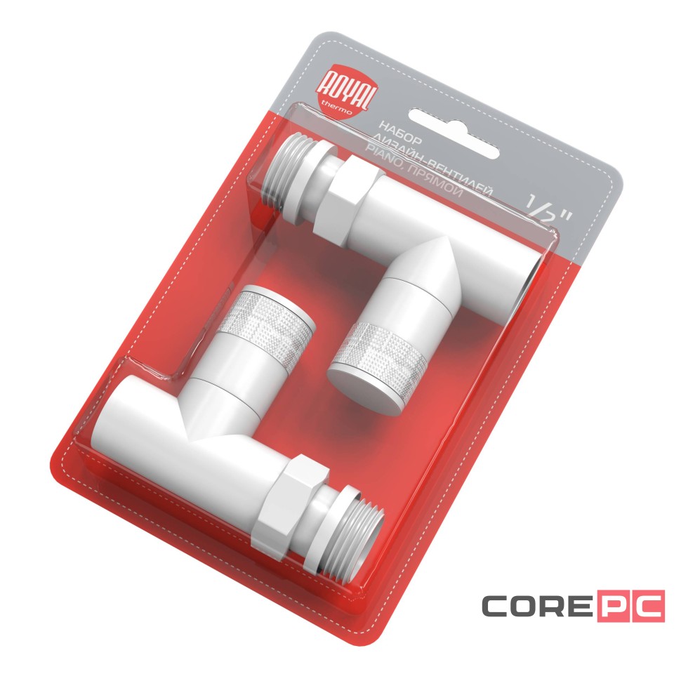 Набор дизайн-вентилей Royal Thermo PIANO, прямой (белый) 1/2quot;