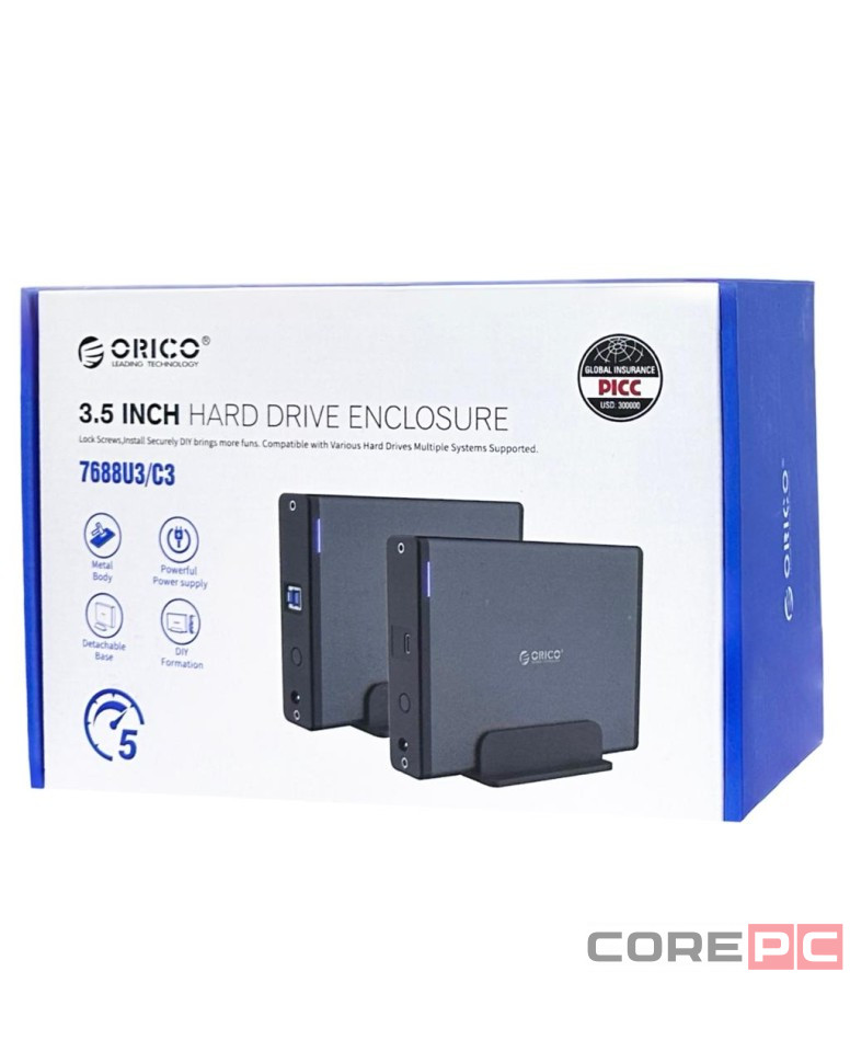 Внешний корпус для HDD/SSD Sata 3.5" Orico 7688U3 USB3.0 черный