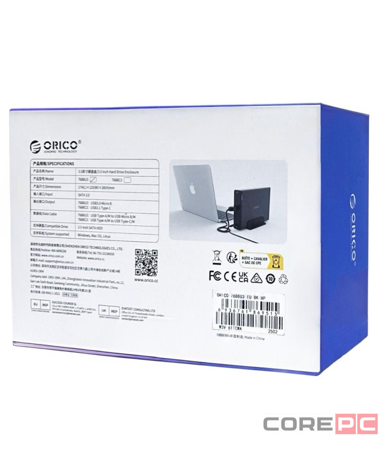 Внешний корпус для HDD/SSD Sata 3.5" Orico 7688U3 USB3.0 черный