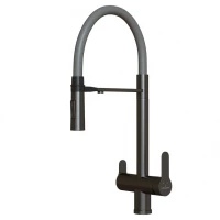 Смеситель для кухни MIXLINE МЛНС-0401Г/MLSS-0401BL серый, рычажное управление, цвет черный графит/серый