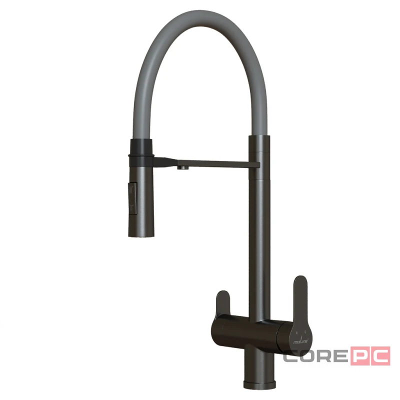 Смеситель для кухни MIXLINE МЛНС-0401Г/MLSS-0401BL серый, рычажное управление, цвет черный графит/серый