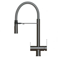 Смеситель для кухни MIXLINE МЛНС-0401Г/MLSS-0401BL серый, рычажное управление, цвет черный графит/серый