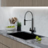 Смеситель для кухни MIXLINE МЛНС-0401Г/MLSS-0401BL серый, рычажное управление, цвет черный графит/серый