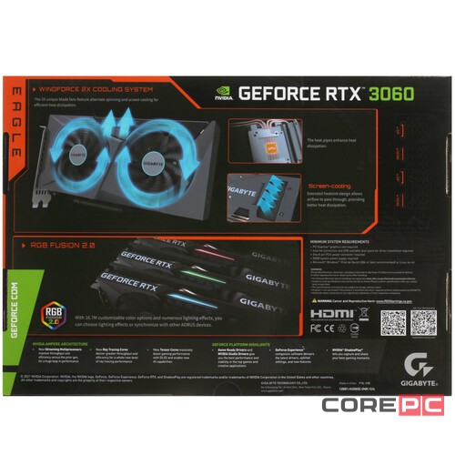 Видеокарта Gigabyte (GV-N3060EAGLE OC-12GD 2.0) GeForce RTX 3060 12GB EAGLE OC (rev. 2.0) LHR
